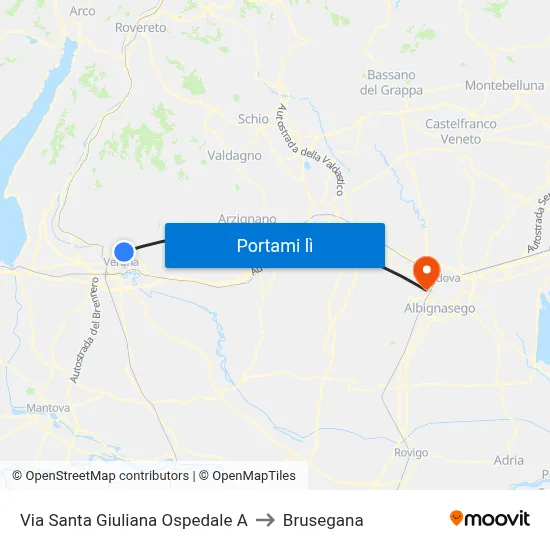 Via Santa Giuliana Ospedale A to Brusegana map