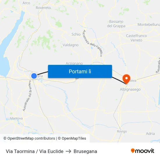 Via Taormina / Via Euclide to Brusegana map