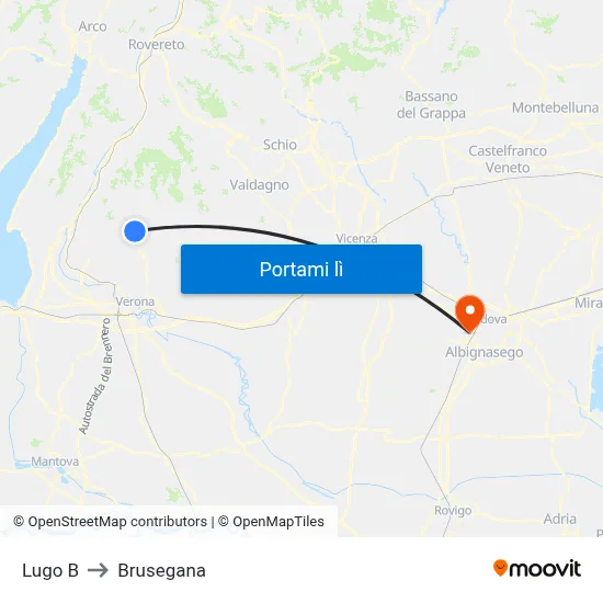 Lugo B to Brusegana map