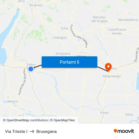 Via Trieste I to Brusegana map