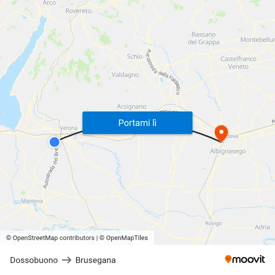 Dossobuono to Brusegana map