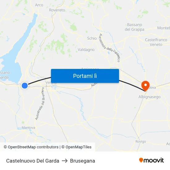 Castelnuovo Del Garda to Brusegana map