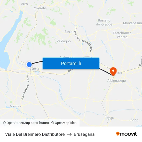 Viale Del Brennero Distributore to Brusegana map
