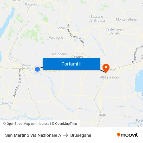 San Martino Via Nazionale A to Brusegana map