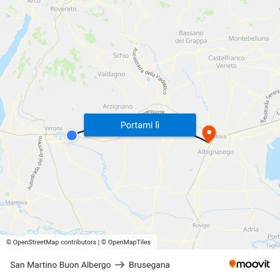 San Martino Buon Albergo to Brusegana map