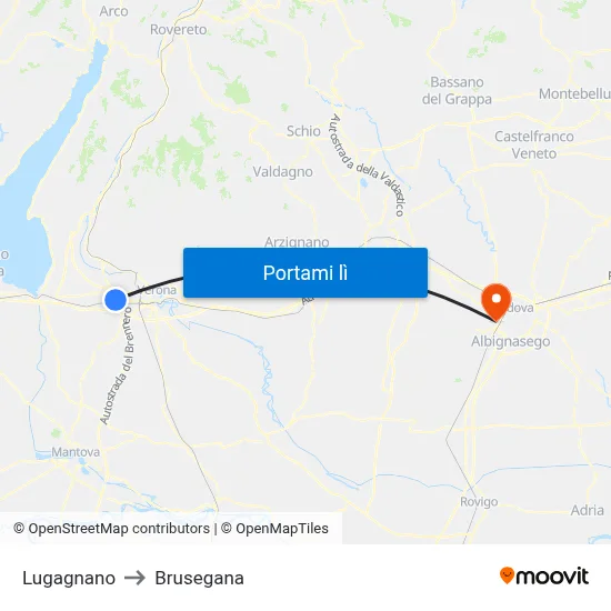 Lugagnano to Brusegana map