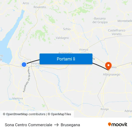 Sona Centro Commerciale to Brusegana map
