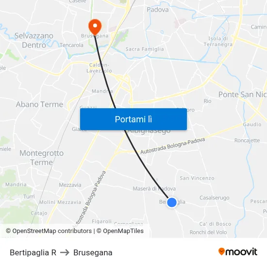 Bertipaglia R to Brusegana map