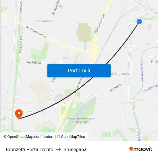 Bronzetti Porta Trento to Brusegana map