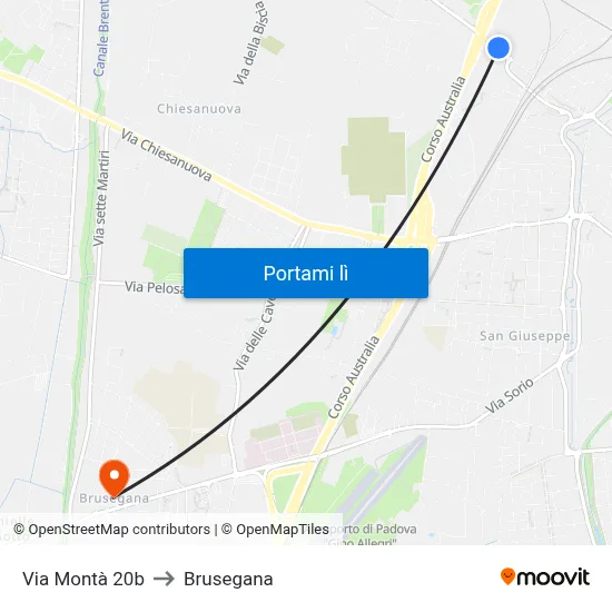 Via Montà 20b to Brusegana map