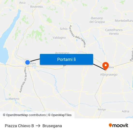 Piazza Chievo B to Brusegana map