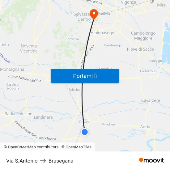 Via S.Antonio to Brusegana map
