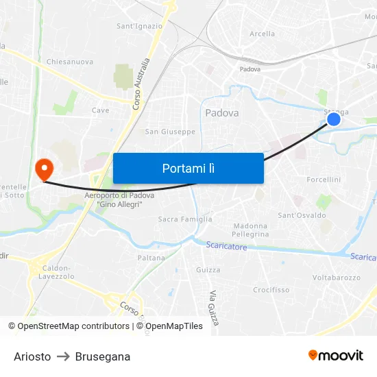 Ariosto to Brusegana map