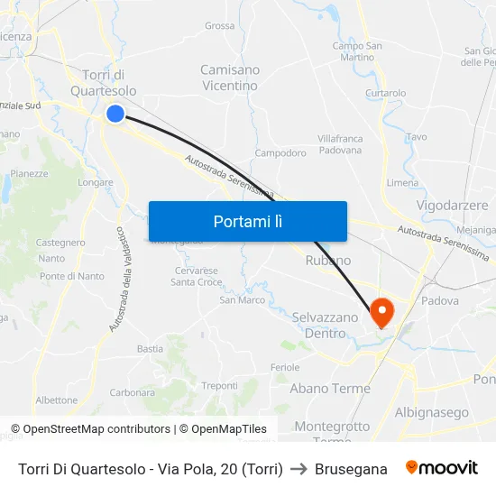 Torri Di Quartesolo - Via Pola, 20 (Torri) to Brusegana map