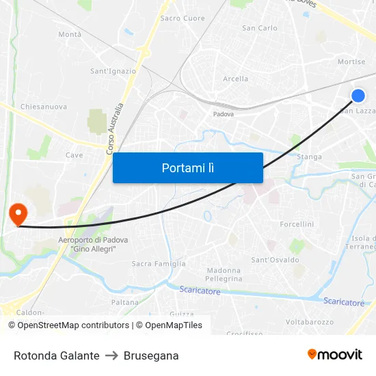 Rotonda Galante to Brusegana map