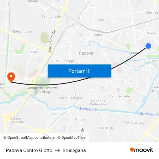 Padova Centro Giotto to Brusegana map