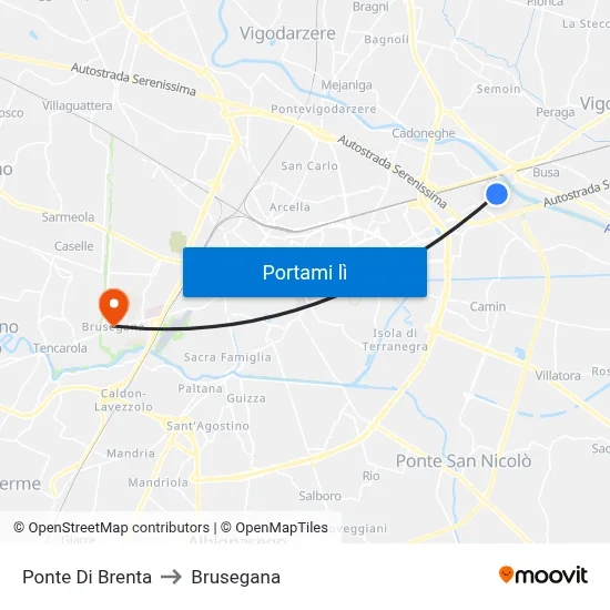Ponte Di Brenta to Brusegana map