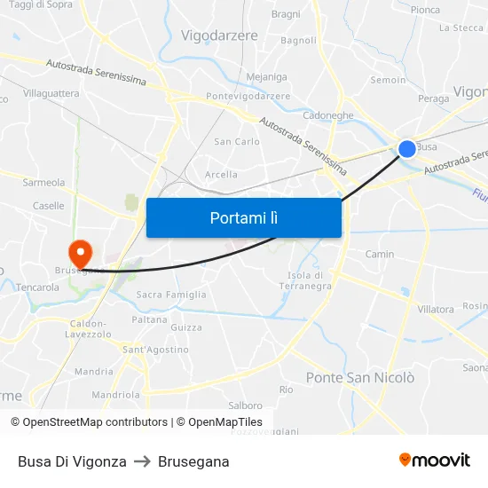 Busa Di Vigonza to Brusegana map