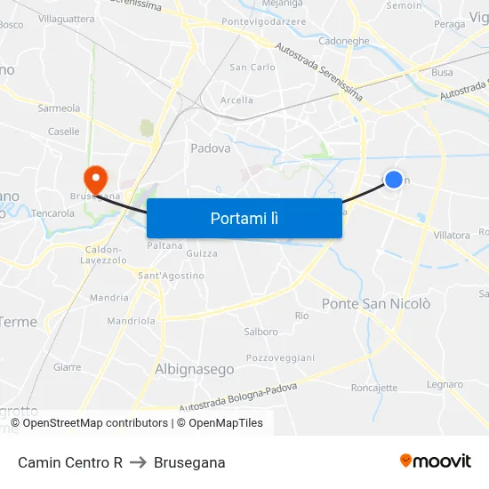 Camin Centro R to Brusegana map