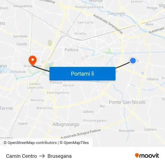 Camin Centro to Brusegana map