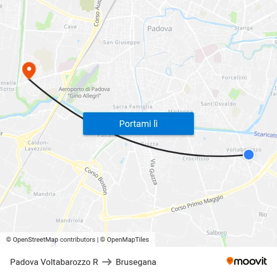 Padova Voltabarozzo R to Brusegana map