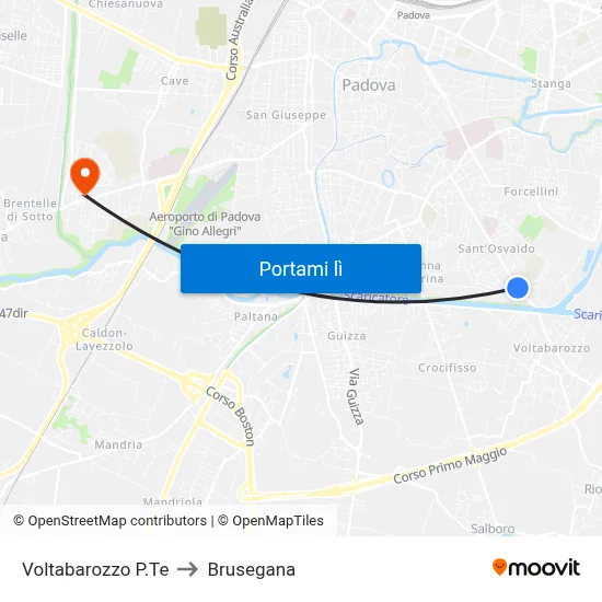 Voltabarozzo P.Te to Brusegana map