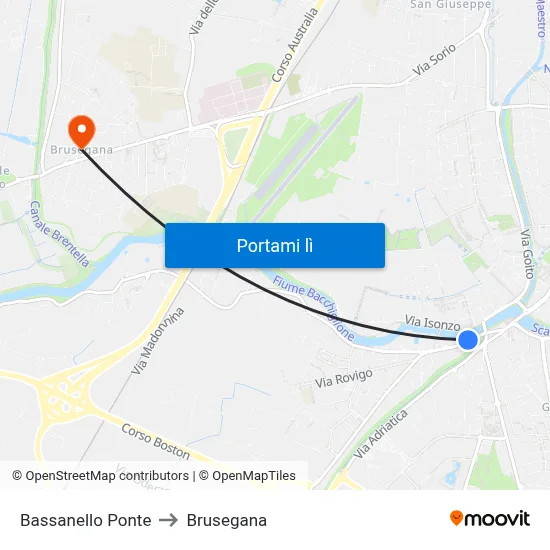 Bassanello Ponte to Brusegana map