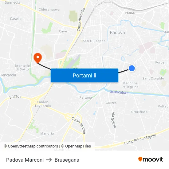 Padova Marconi to Brusegana map