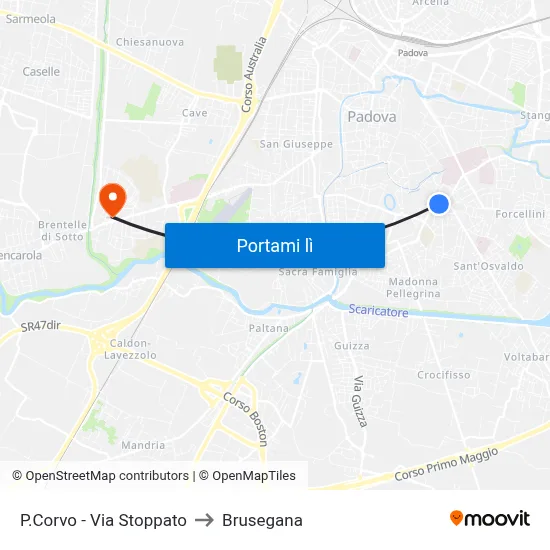 P.Corvo - Via Stoppato to Brusegana map