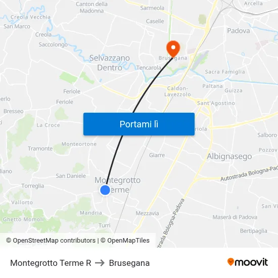 Montegrotto Terme R to Brusegana map