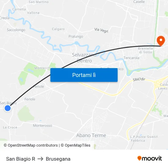 San Biagio R to Brusegana map