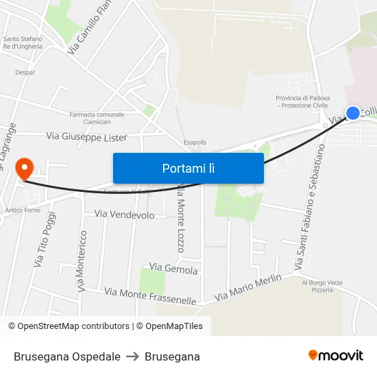 Brusegana Ospedale to Brusegana map