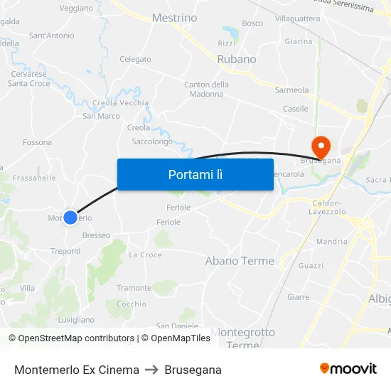 Montemerlo Ex Cinema to Brusegana map
