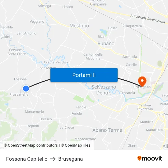 Fossona Capitello to Brusegana map