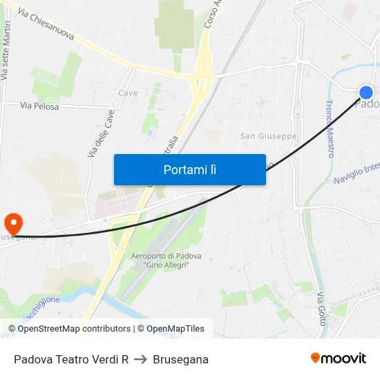 Padova Teatro Verdi R to Brusegana map