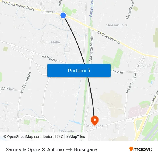 Sarmeola Opera S. Antonio to Brusegana map