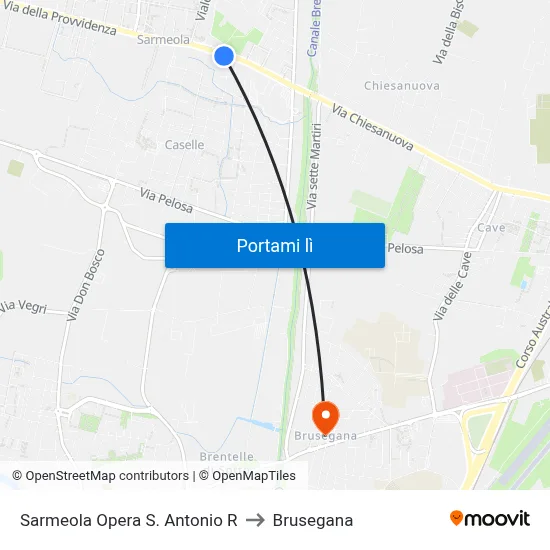 Sarmeola Opera S. Antonio R to Brusegana map