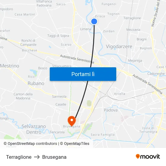 Terraglione to Brusegana map