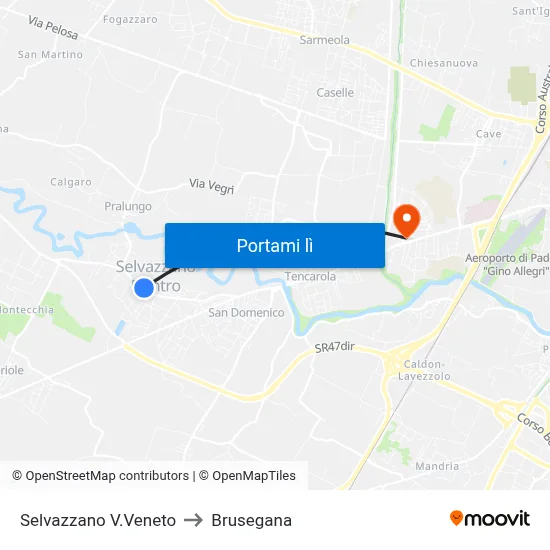 Selvazzano V.Veneto to Brusegana map