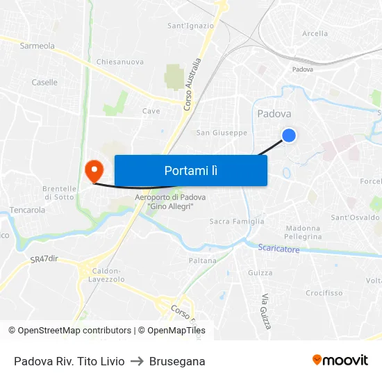Padova Riv. Tito Livio to Brusegana map