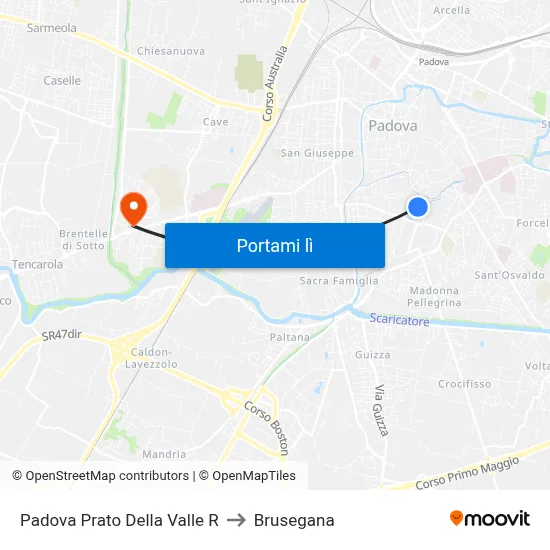 Padova Prato Della Valle R to Brusegana map