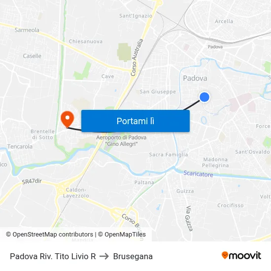 Padova Riv. Tito Livio R to Brusegana map