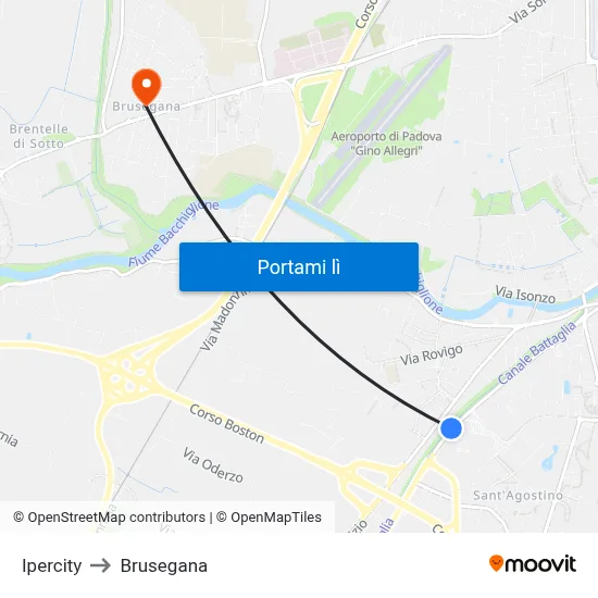 Ipercity to Brusegana map