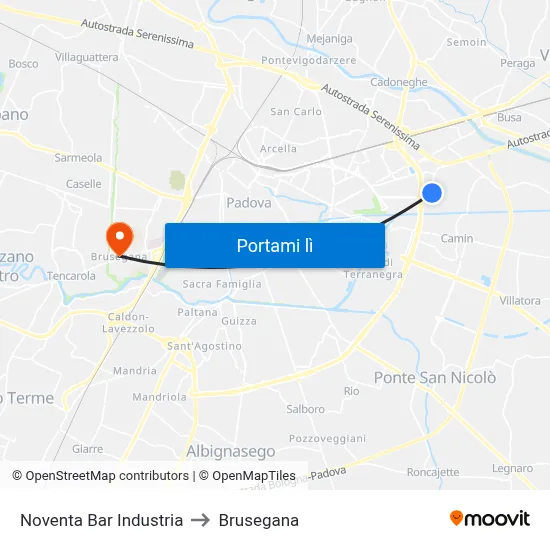 Noventa Bar Industria to Brusegana map