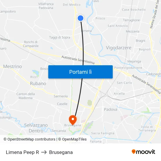 Limena Peep R to Brusegana map