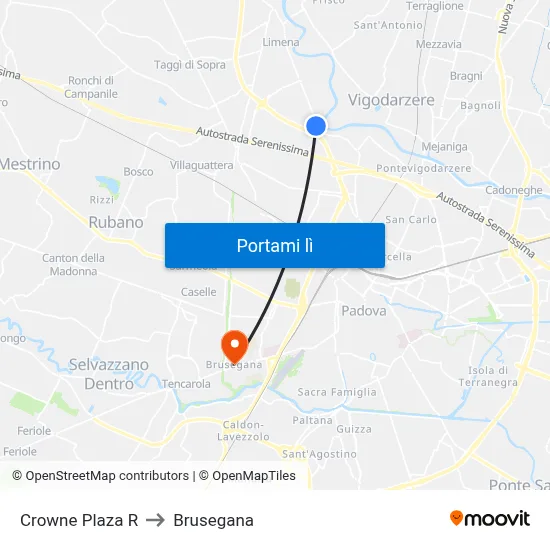 Crowne Plaza R to Brusegana map