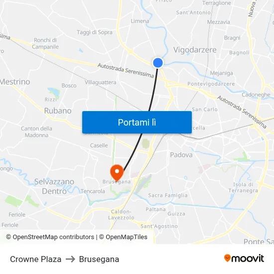 Crowne Plaza to Brusegana map