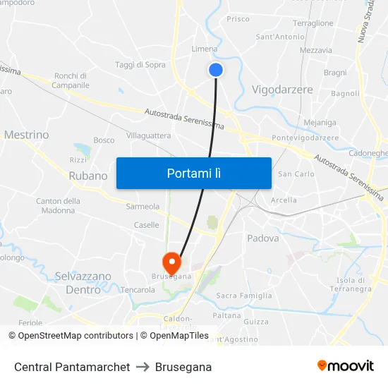 Central Pantamarchet to Brusegana map