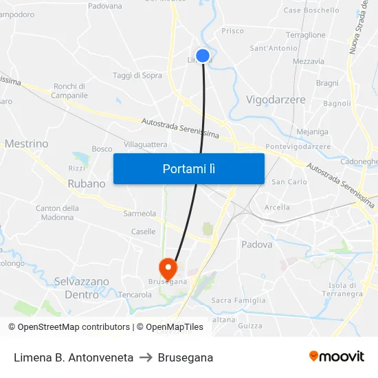 Limena B. Antonveneta to Brusegana map