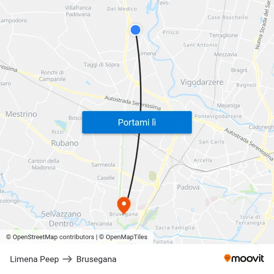 Limena Peep to Brusegana map